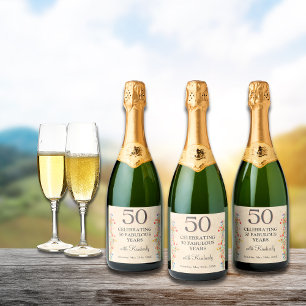 Floral 50th Birthday Custom 50 years modern chic Sparkling Wine Label