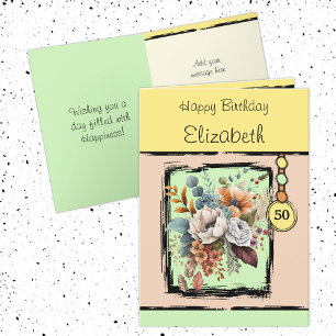 Floral 50th birthday custom name yellow card
