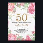 Floral 50th Birthday Invitation Gold Glitter<br><div class="desc">Floral 50th Birthday Invitation for Women. Watercolor Botanical Floral Flower. Gold Glitter. Pink Peonies Floral Flowers. Adult Birthday. For further customisation,  please click the "Customise it" button and use our design tool to modify this template.</div>