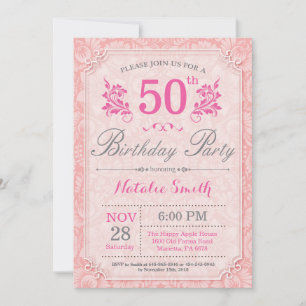Floral 50th Birthday Invitation Pink for Women