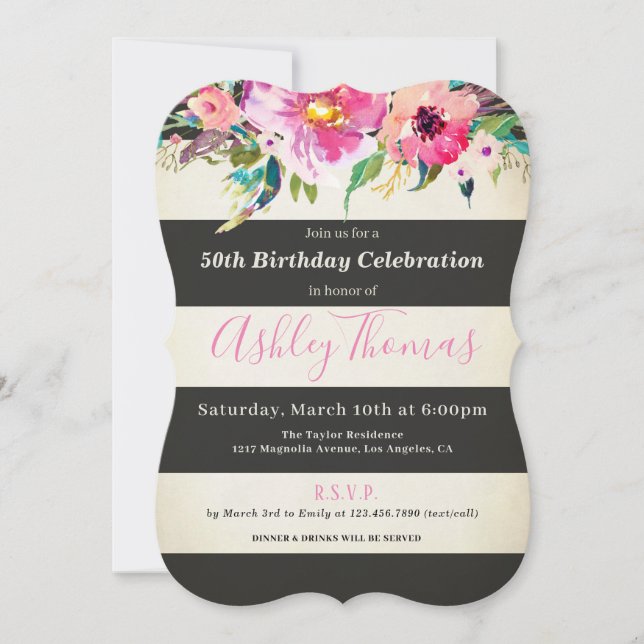 floral 50th birthday invitations for women (Front)