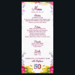 Floral 50th Birthday Menu Card elegant 50 years<br><div class="desc">Floral 50th Birthday Menu Card elegant 50 years. Celebrate a special milestone with this elegant and customisable menu card, perfect for a 50th birthday party. The front side features beautifully designed sections for starters, entrées, desserts, and drinks. The back side offers a heartfelt message. This menu card is easily editable,...</div>