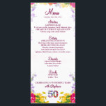 Floral 50th Birthday Menu Card elegant 50 years<br><div class="desc">Floral 50th Birthday Menu Card elegant 50 years. Celebrate a special milestone with this elegant and customisable menu card, perfect for a 50th birthday party. The front side features beautifully designed sections for starters, entrées, desserts, and drinks. The back side offers a heartfelt message. This menu card is easily editable,...</div>
