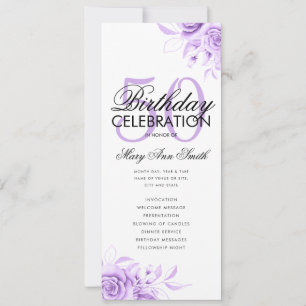 Floral 50th Birthday Program Purple w/ Menu Invitation
