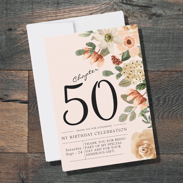Floral 50th Birthday  Thank You Card (Floral 50th Birthday Thank You Card.
Say thank you to those who celebrated your birthday with you.)