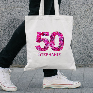 Floral 50th birthday tote bag modern personalised