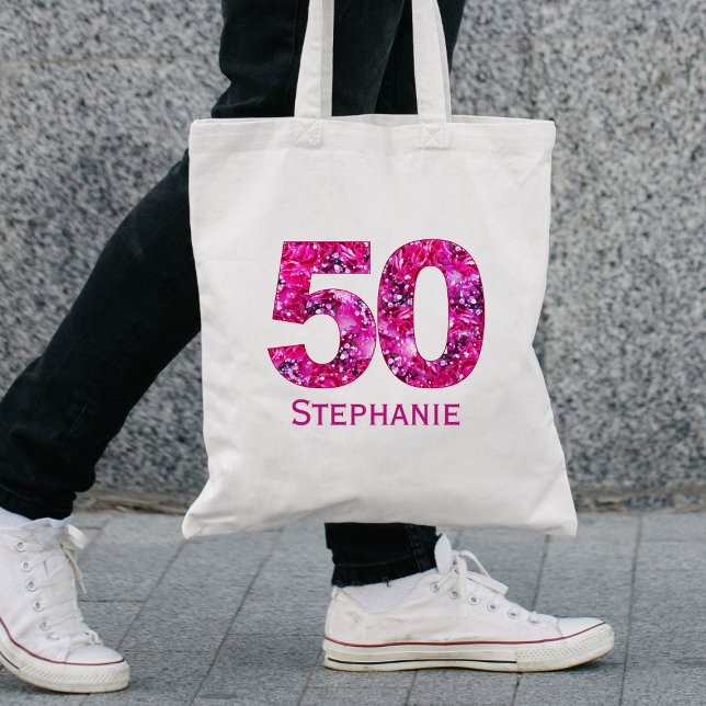 Floral 50th birthday tote bag modern personalised (Creator Uploaded)