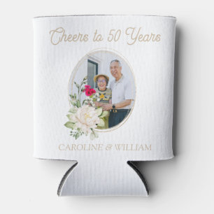 Floral 50th Wedding Anniversary Favour Can Cooler