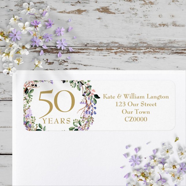 Floral 50th Wedding Anniversary Return Address (Floral 50th Wedding Anniversary Return Address Label)