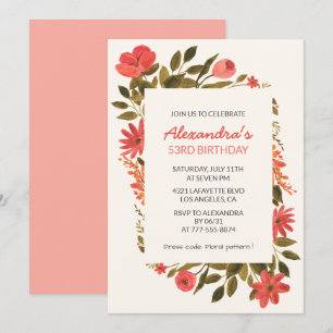 Floral 53rd birthday invitations Boho Elegant