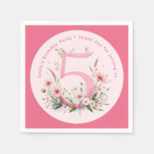 Floral 5th Birthday Custom Five Fairy Princess Napkin