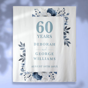 Floral 60th Anniversary Photo Booth Backdrop Tapestry