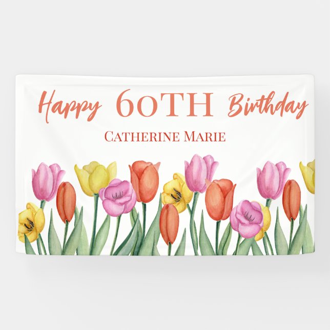 Floral 60th Birthday  Banner (Horizontal)