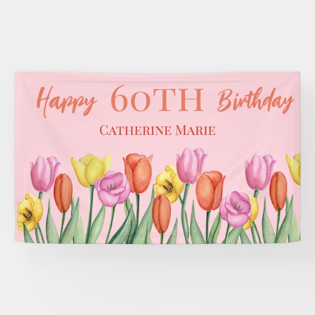 Floral 60th Birthday  Banner (Horizontal)