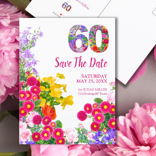 Floral 60th Birthday – Colorful Garden Design Announcement Postcard