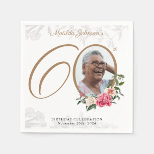 Floral  60th Birthday Elegant Foliage Custom Photo Napkin