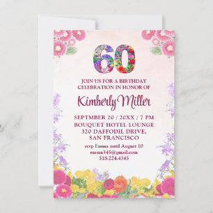 Floral 60th Birthday - Elegant Pastel 60 Years  Invitation