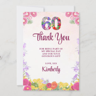 Floral 60th Birthday - Elegant Pastel 60 Years Thank You Card