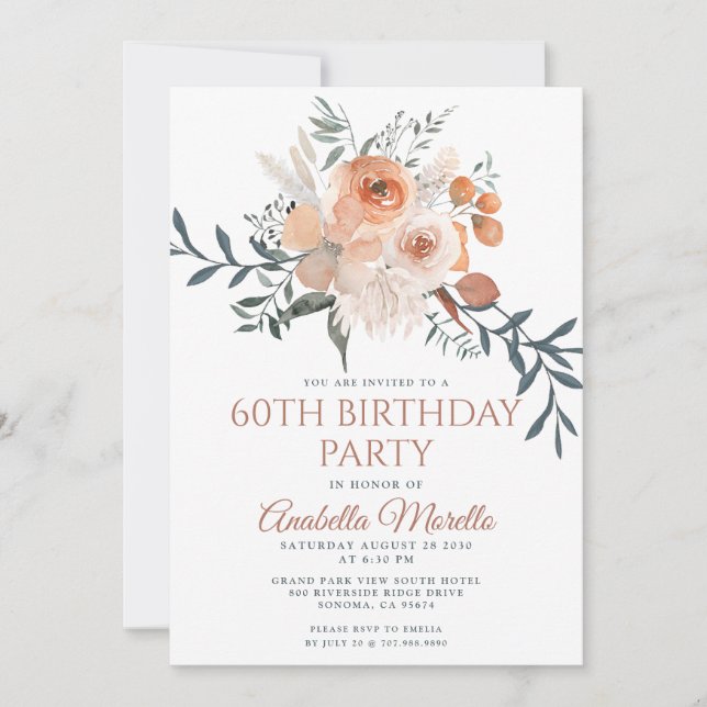 Floral 60th Birthday  Invitation (Front)