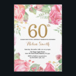 Floral 60th Birthday Invitation Gold Glitter<br><div class="desc">Floral 60th Birthday Invitation for Women. Watercolor Botanical Floral Flower. Gold Glitter. Pink Peonies Floral Flowers. Adult Birthday. For further customisation,  please click the "Customise it" button and use our design tool to modify this template.</div>