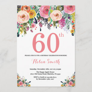 Floral 60th Birthday Invitation Pink