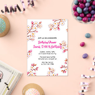 Floral 60th Birthday Invitation, Pink floral 60th Acrylic Invitations