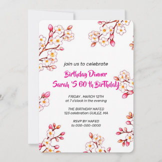 Floral 60th Birthday Invitation, Pink floral 60th Invitation