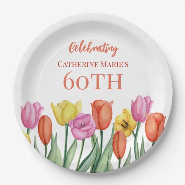 Floral 60th Birthday  Paper Plate (Front)