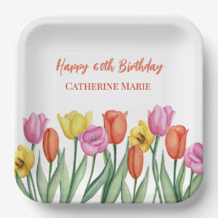 Floral 60th Birthday  Paper Plate