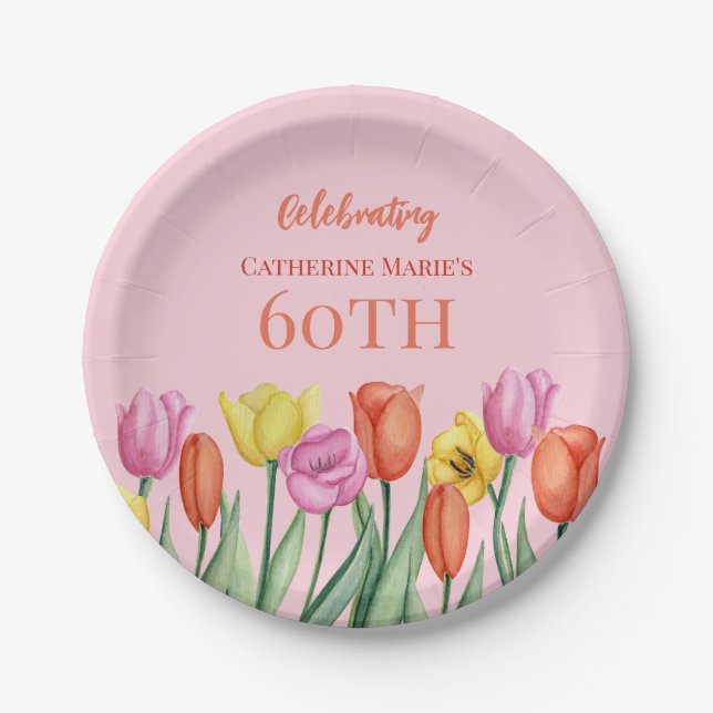 Floral 60th Birthday  Paper Plate (Front)