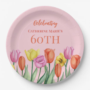 Floral 60th Birthday  Paper Plate