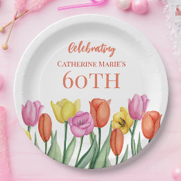Floral 60th Birthday  Paper Plate