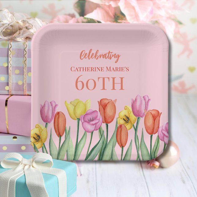 Floral 60th Birthday  Paper Plate (Creator Uploaded)