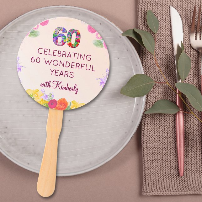 Floral 60th birthday party favours 60 custom Fans (Creator Uploaded)