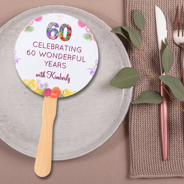 Floral 60th birthday party favours 60 custom Fans (Creator Uploaded)