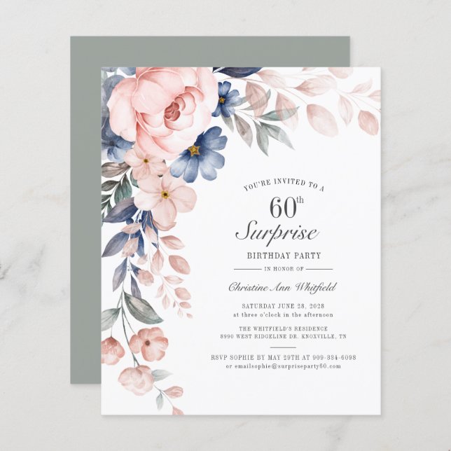 Floral 60th Birthday Party Invitation (Front/Back)