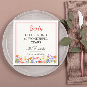 Floral 60th birthday party napkins 60 years flower