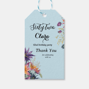 Floral 62nd birthday party gift tags