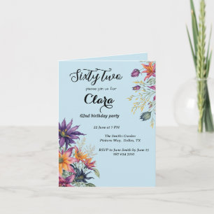 Floral 62nd birthday party invitation