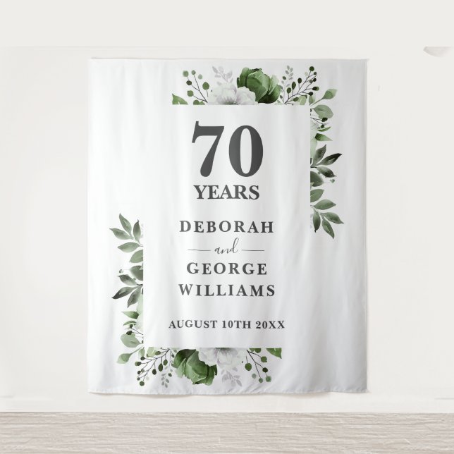 Floral 70th Anniversary Photo Booth Backdrop Tapestry (Front)