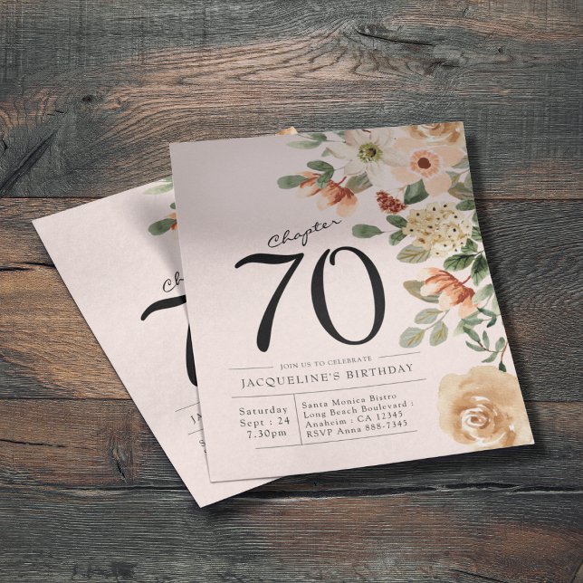 Floral 70th Birthday Budget Invitation Flyer (Create your own unique budget 70th birthday floral invitation. Personalized with your own details. )