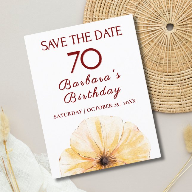 Floral 70th Birthday – Elegant Yellow Bloom Design Announcement Postcard (Creator Uploaded)