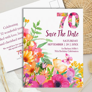 Floral 70th Birthday Garden Party Save The Date Announcement Postcard