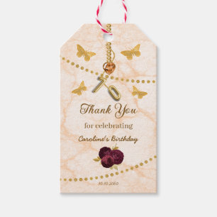 Floral 70th Birthday & Gold Foil Balloon Thank You Gift Tags