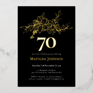 Floral 70th Birthday Gold Foil Invitation