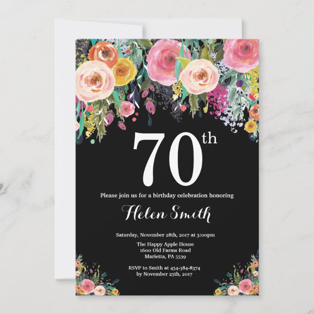 Floral 70th Birthday Invitation (Front)