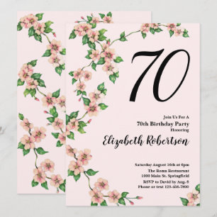 Floral 70th Birthday Invitation in Blush Pink