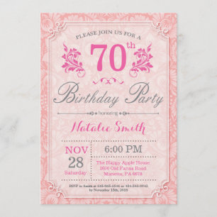 Floral 70th Birthday Invitation Pink for Women