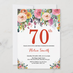 Floral 70th Birthday Invitation Red