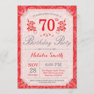 Floral 70th Birthday Invitation Red for Women